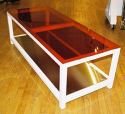 red table on wood